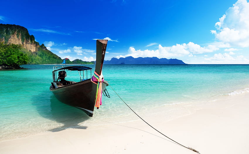Tajlandia , czarna drewniana łódź Tapeta HD