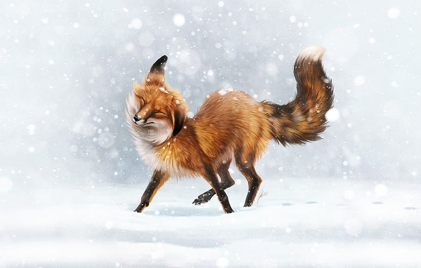 Winter, Snow, Fox, Fox, Winter, Snow, Animal, First Snow, Johanna Tarkela, by Johanna Tarkela, Little Foxes, Winter snow for , section арт HD wallpaper