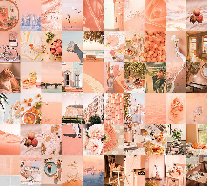 Wand-Collage-Kit Ästhetische Peachy / 60pcs Digital / Pastell Peach Vision Mood Board Set / druckbare Kunst / Raumdekoration. Wandcollage, Wandcollage-Kit, Collage-Kit HD-Hintergrundbild