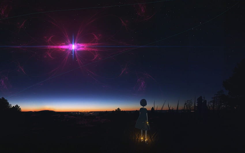 Chica anime mirando al cielo nocturno, Chica espacial 1440x900 fondo de pantalla