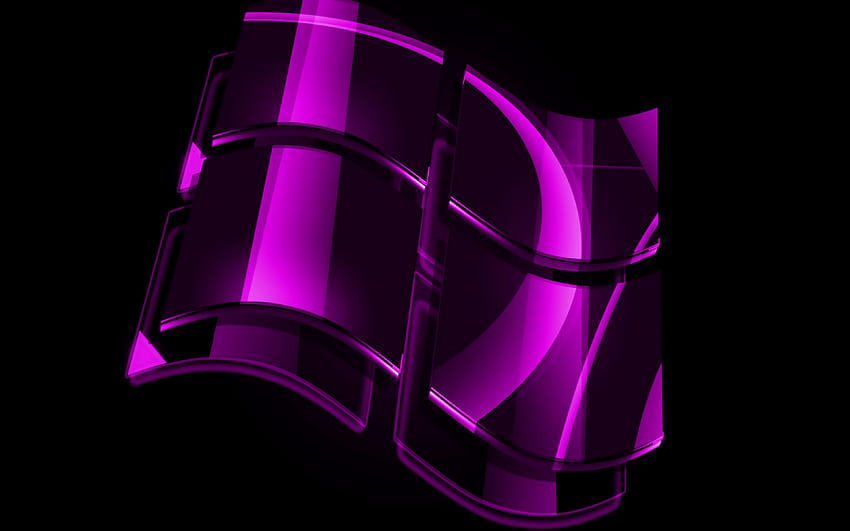 logo Windows violet, latar belakang violet, OS, logo kaca Windows, karya seni, logo Windows 3D, Windows Wallpaper HD