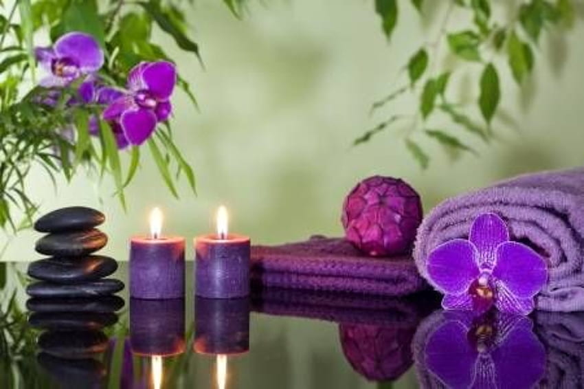 Orchidee, candele, asciugamani, spa Sfondo HD