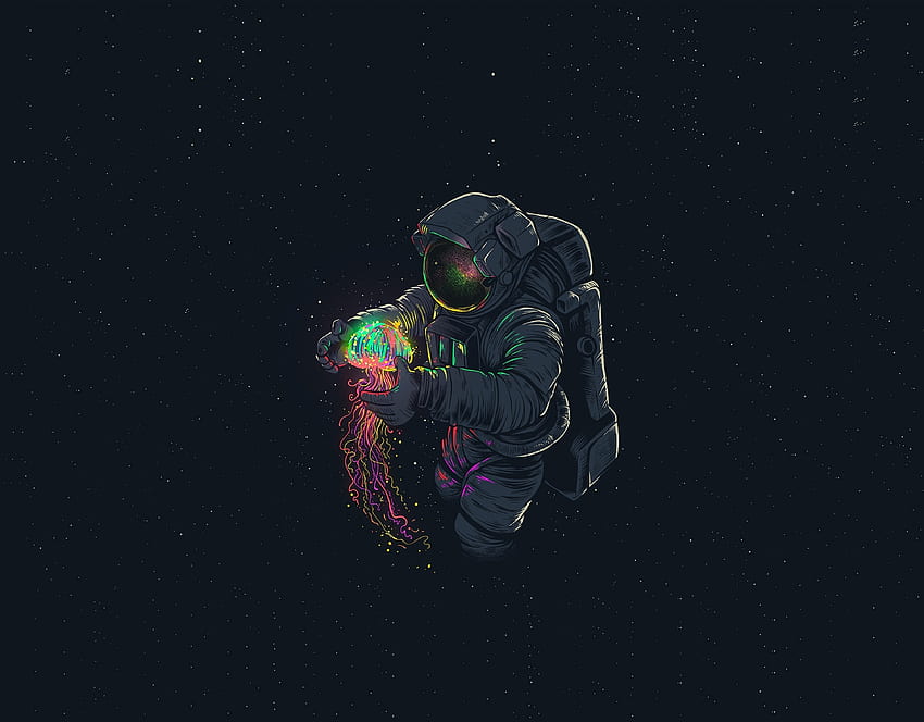Medusa e astronauta, fantasia, minimal Sfondo HD