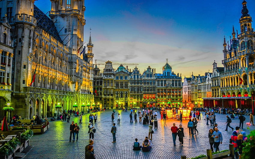 city square in brussels r, cobblestones, buildings, city, r, square, people HD wallpaper