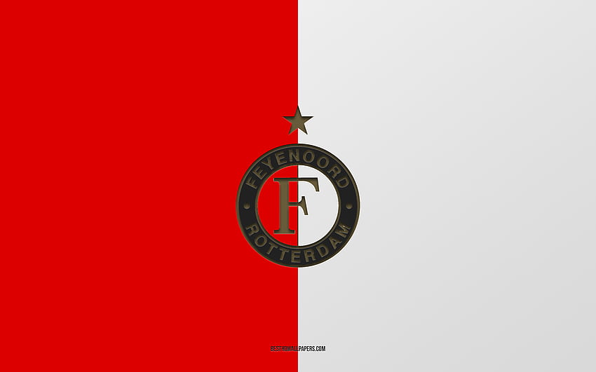 Feyenoord, kırmızı beyaz arka plan, Hollanda futbol takımı, Feyenoord amblemi, Eredivisie, Rotterdam, Hollanda, futbol, ​​Feyenoord logosu HD duvar kağıdı