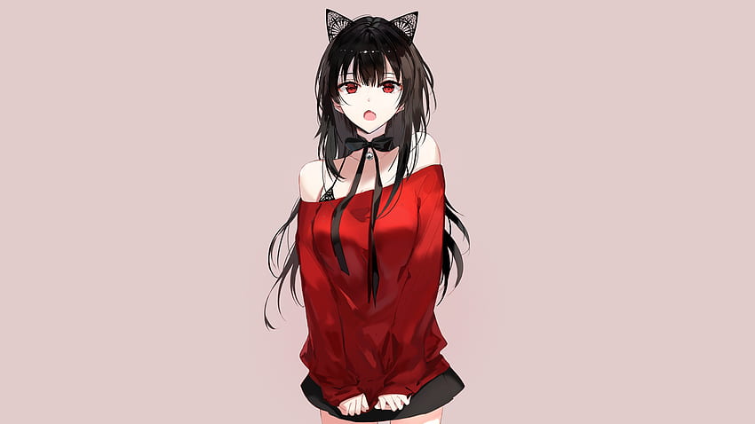 Red top, hot, anime girl, original HD wallpaper