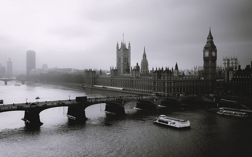 Cities, Rivers, London, Big Ben, Fog, Bridge, Bw, Chb HD wallpaper