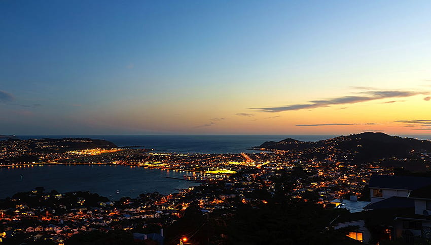 New Zealand Wellington Sky river Night Horizon Cities HD wallpaper