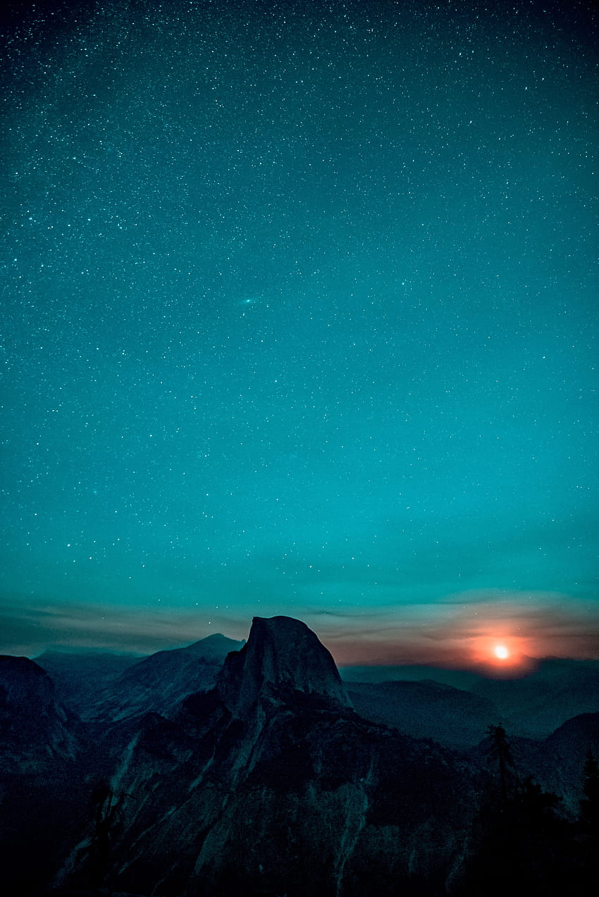 Природа, планини, звездно небе, изгрев, изгрев, долината Йосемити HD тапет за телефон