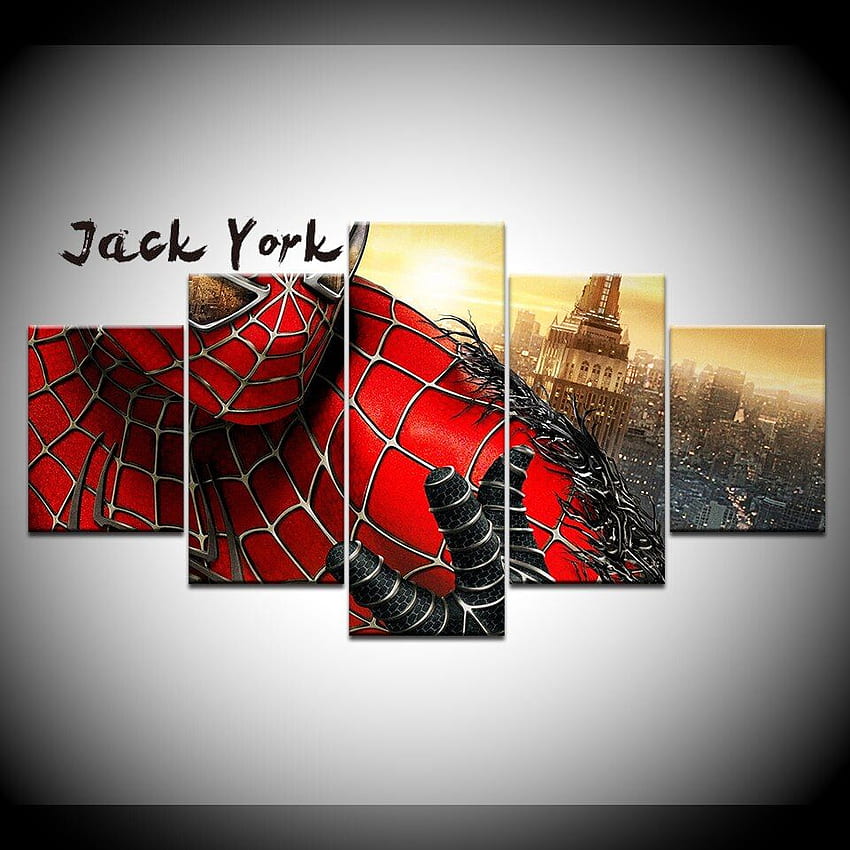 Tuval Boyama Kırmızı Örümcek Adam nakliye 5 Parça Duvar Sanatı Boyama Modüler Poster Baskı oturma odası Ev Dekor. ve Kaligrafi HD telefon duvar kağıdı