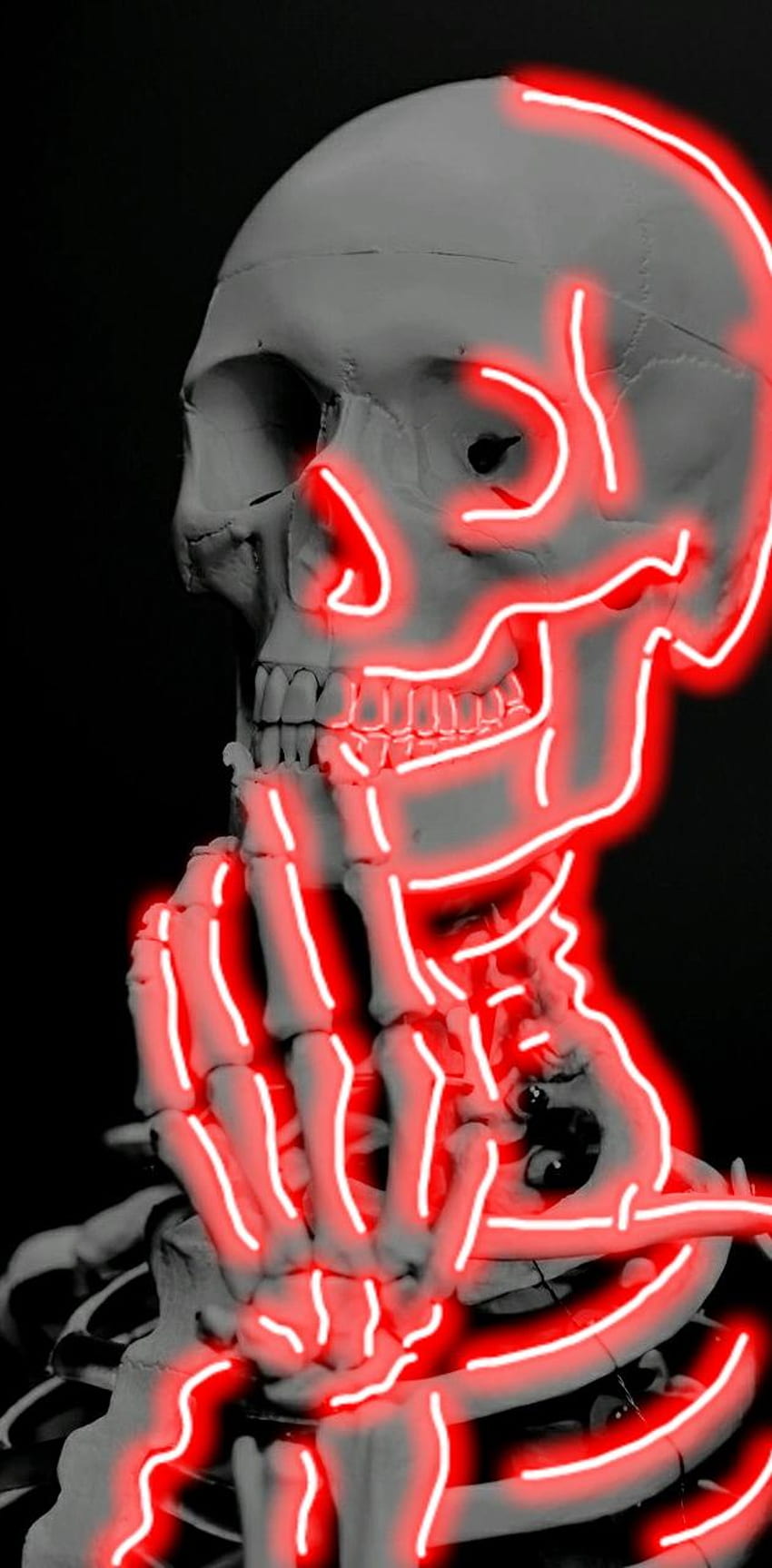 Esqueleto de neón, Calavera roja de neón fondo de pantalla del teléfono
