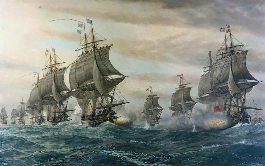 naval battle, cannons, sea, ships, priates, war HD wallpaper