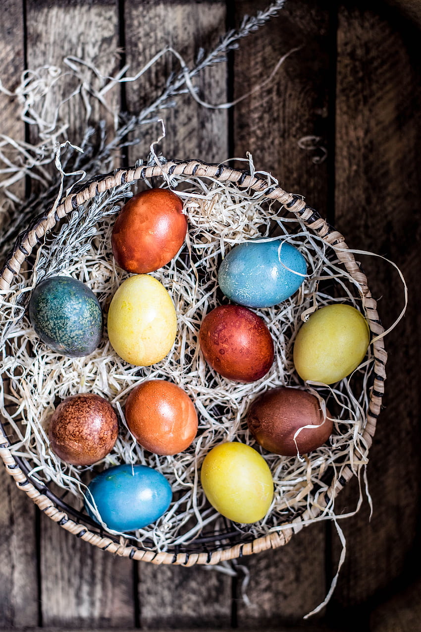 Празници, Яйца, Великден, Многоцветни, Празници, Кошница, Рисувани HD тапет за телефон
