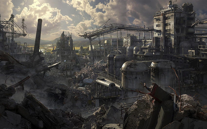 Dunkle zerstörte Stadt, zerstörte Stadt HD-Hintergrundbild