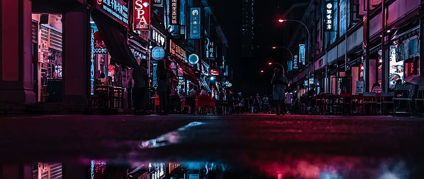 night city, street, city lights, Dark City Aesthetic HD wallpaper