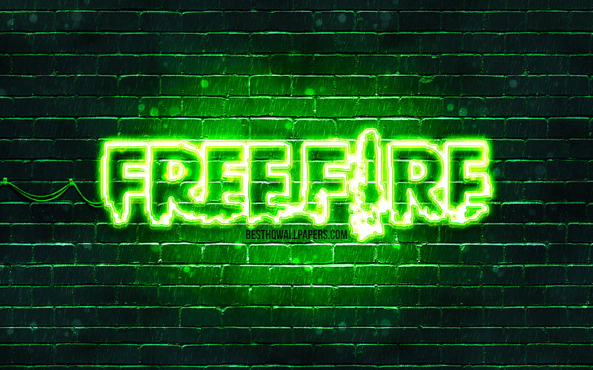 Garena Fire yeşil logosu, yeşil tuğla duvar, Fire logosu, 2020 oyunları, Yangın, Garena Fire logosu, Fire Battlegrounds, Çözünürlüklü Garena Fire, Garena Logosu HD duvar kağıdı