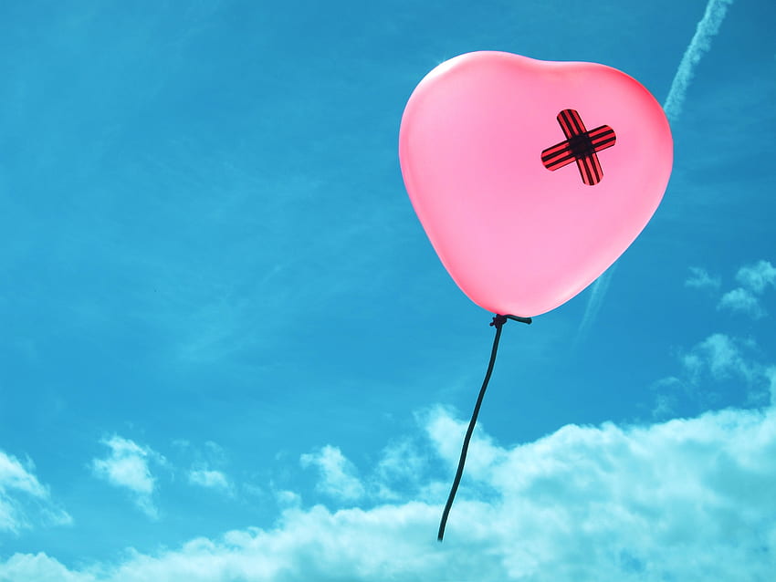 สีชมพู ความรัก บอลลูน หัวใจ กับท้องฟ้า วอลล์เปเปอร์ HD