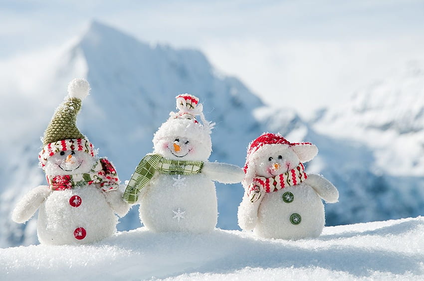 Christmas Nature Winter hat Snow Snowmen Three 3 HD wallpaper