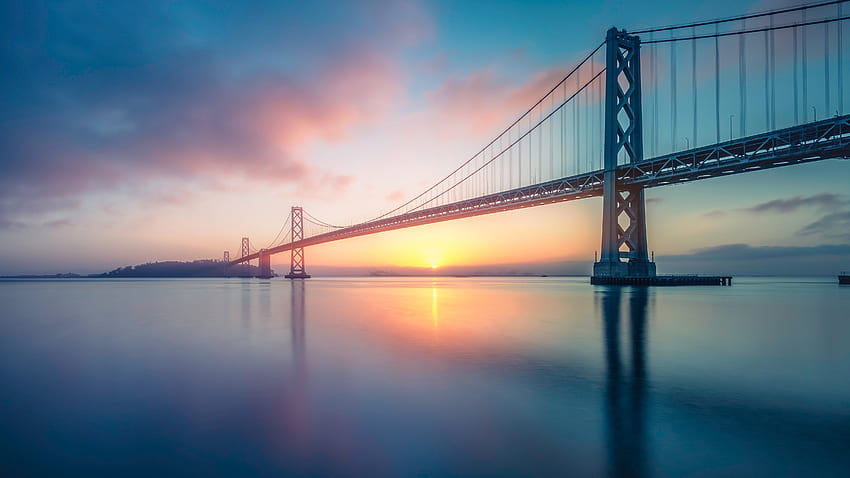 Oakland Bay Bridge , San Francisco, California, Sunrise, World HD wallpaper