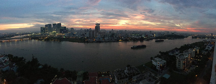 Saigon, Ho-Chi-Minh-Stadt, Sonnenuntergang, Weitwinkel / und Mobil & HD-Hintergrundbild