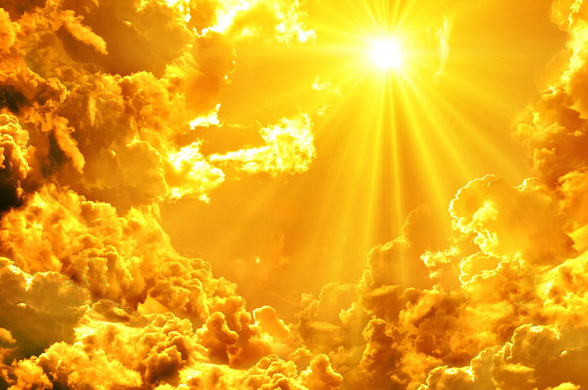 Sunbeams, gold color, light, clouds, nature HD wallpaper