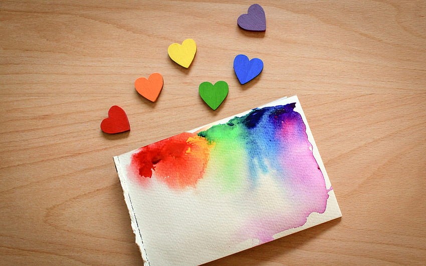 Colores del amor, corazones, colores, arcoiris, acuarelas. fondo de pantalla
