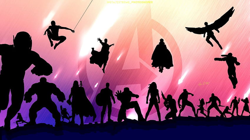 Avengers: Endgame, Silhouette, Marvel Superheroes, Superhero Silhouette HD тапет