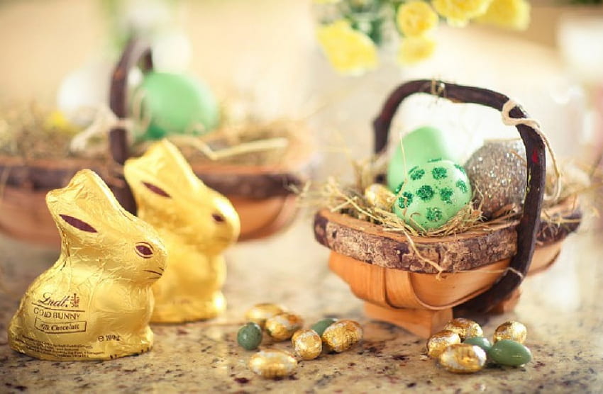 Easter basket, decorations, basket, still life, Easter HD wallpaper