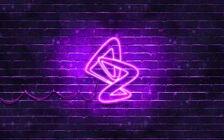 Logo violet AstraZeneca, mur de briques violet, logo AstraZeneca, Covid-19, Coronavirus, logo néon AstraZeneca, vaccin Covid, AstraZeneca Fond d'écran HD