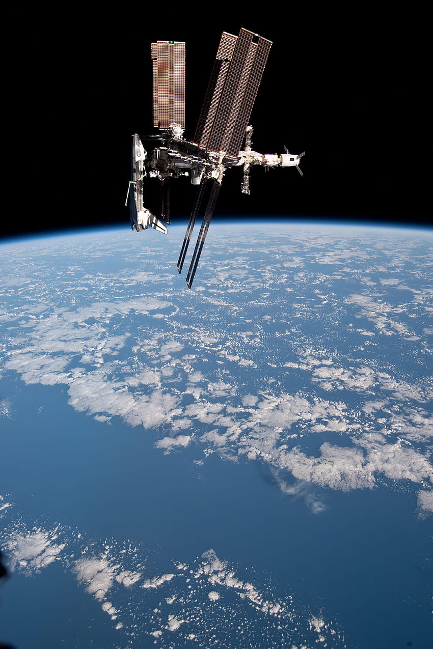NASA - Die Internationale Raumstation und das angedockte Space Shuttle, NASA ISS HD-Handy-Hintergrundbild