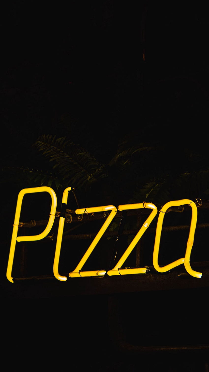 pizza, lettrage, mots, néon iphone 8+/7+/6s+/pour fond de parallaxe, Gold Neon Fond d'écran de téléphone HD