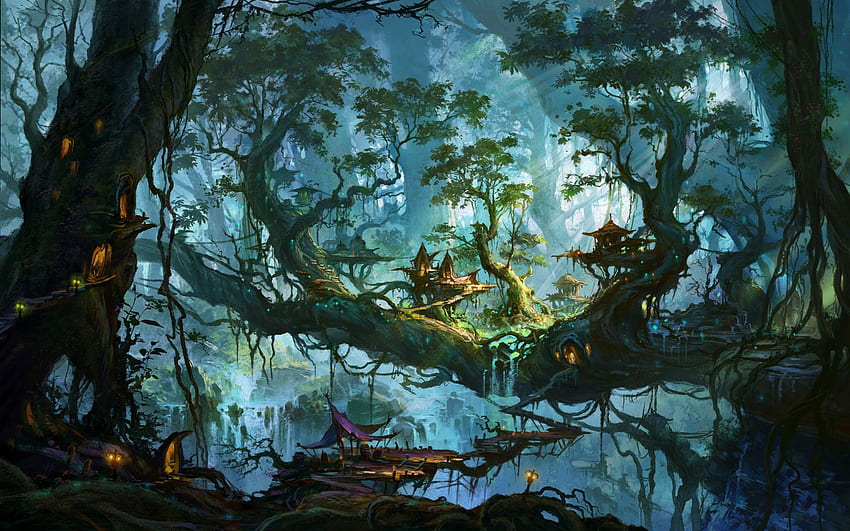 魔法の森、神秘の木 高画質の壁紙