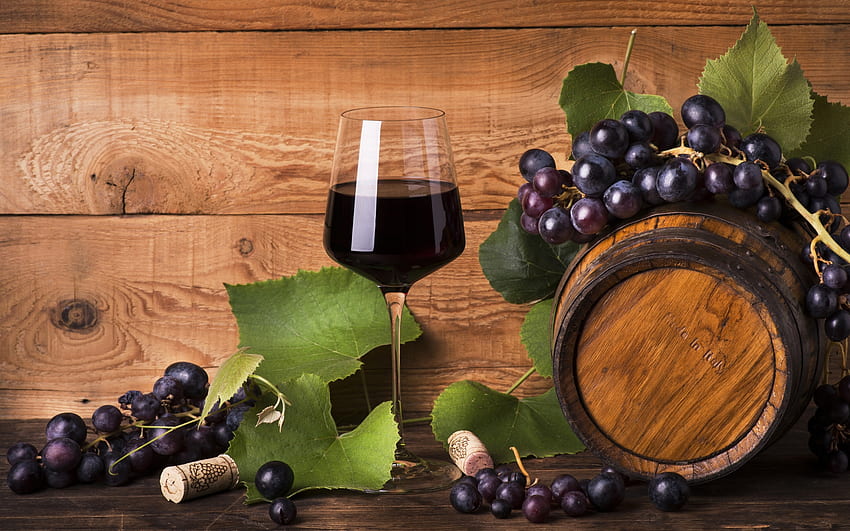 ワインとブドウ、グラス、ワイン、ブドウ、飲み物 高画質の壁紙