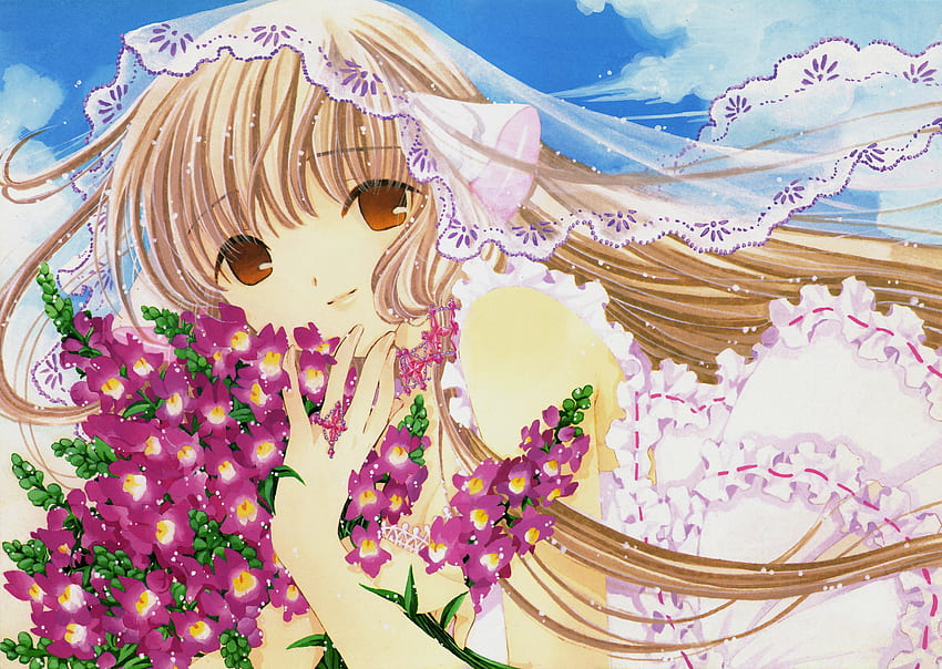 Chii, chobits, flowers, hair, long HD wallpaper