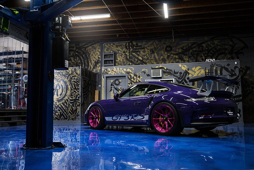 Ultraviolet Purple Porsche GT3 RS With Pink Advanced Series Wheels HD wallpaper