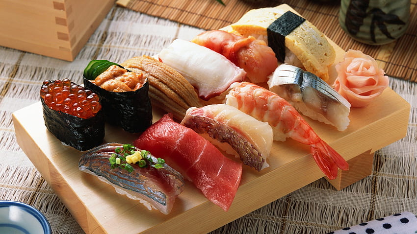 Sushi, peixe cru, frutos do mar, comida japonesa para U TV papel de parede HD
