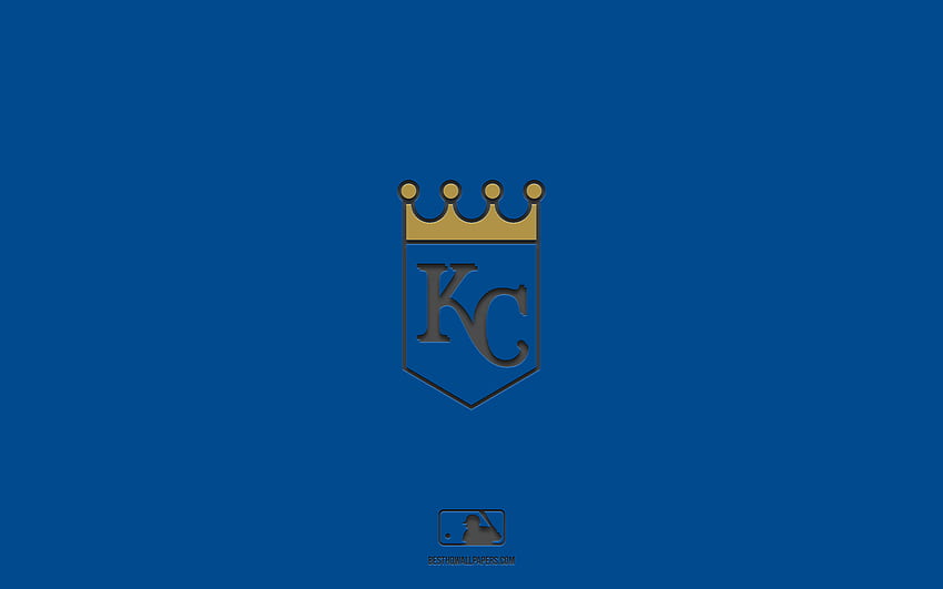 Kansas City Royals, blauer Hintergrund, amerikanisches Baseballteam, Emblem der Kansas City Royals, MLB, Missouri, USA, Baseball, Logo der Kansas City Royals HD-Hintergrundbild