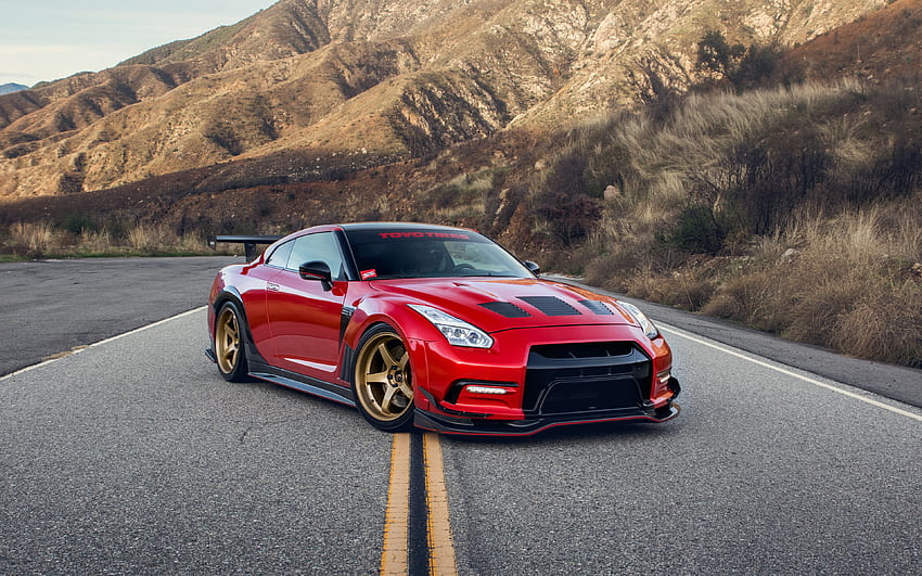 Nissan GT-R, front view, GT-R tuning, Japanese sports cars, red GT-R, Nissan GT-R R35, Japanese cars, Nissan HD wallpaper