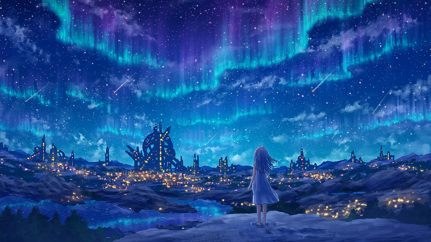Anime Girl Nature Background Stars Blue Sky Background Anime Girl HD ...