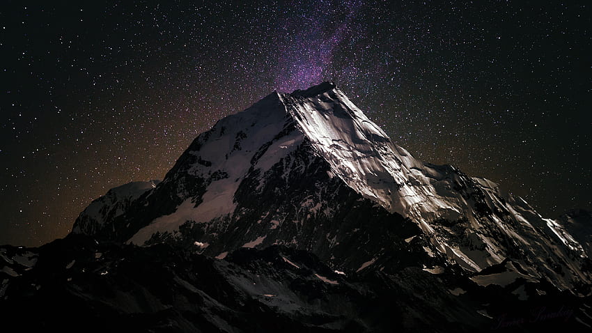 Berggipfel, Sternenhimmel, schneebedeckt, wunderschön HD-Hintergrundbild