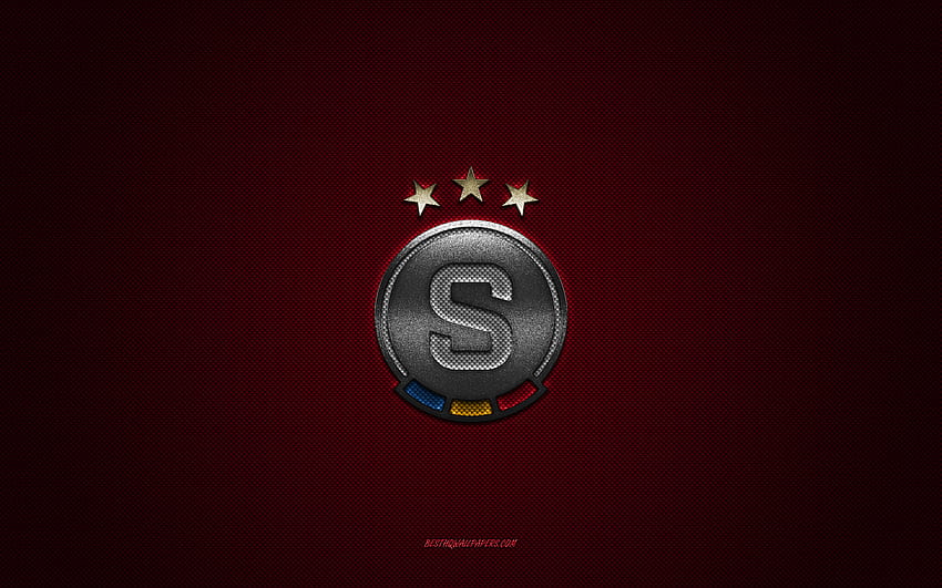 Sparta Prague, Czech football club, gray logo, burgundy carbon fiber background, Czech First League, football, Prague, Czech Republic, Sparta Prague logo HD wallpaper