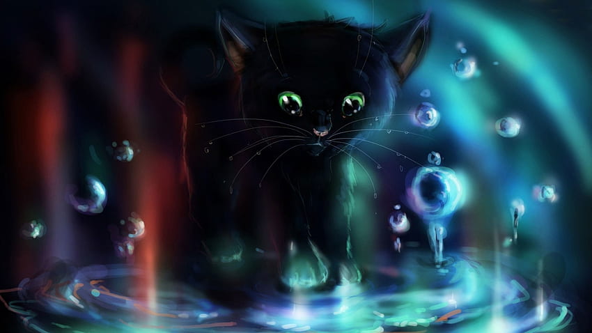 Mystery Kittie, digital, black, mysterical, magical, arts, cat HD wallpaper