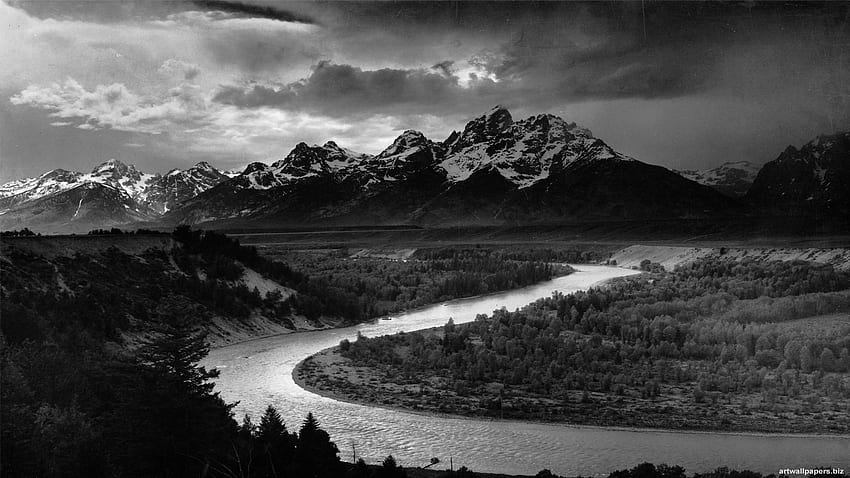 แม่น้ำโดย ansel adams แม่น้ำ ansal adams ภูเขา สีดำและสีขาว วอลล์เปเปอร์ HD