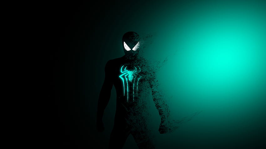 Spider Man, Dunkel, Cyan, Minimal, Grafik CGI, Neon SpiderMan HD-Hintergrundbild