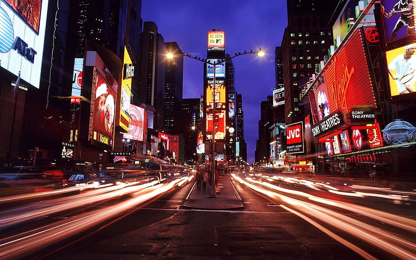 ニューヨーク、タイムズスクエア、夜の街、夜のタイムズスクエア 高画質の壁紙