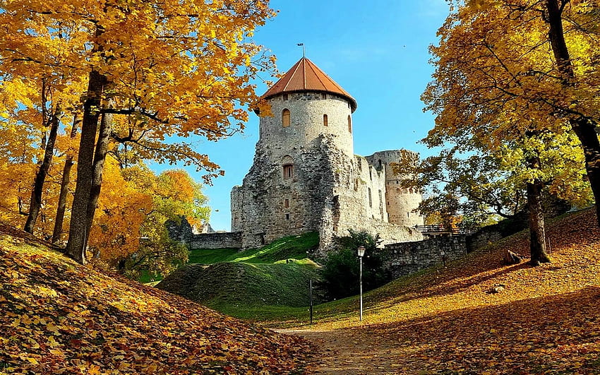 Castelo na Letônia, Cesis, castelo, parque, museu, ruínas, Letônia papel de parede HD