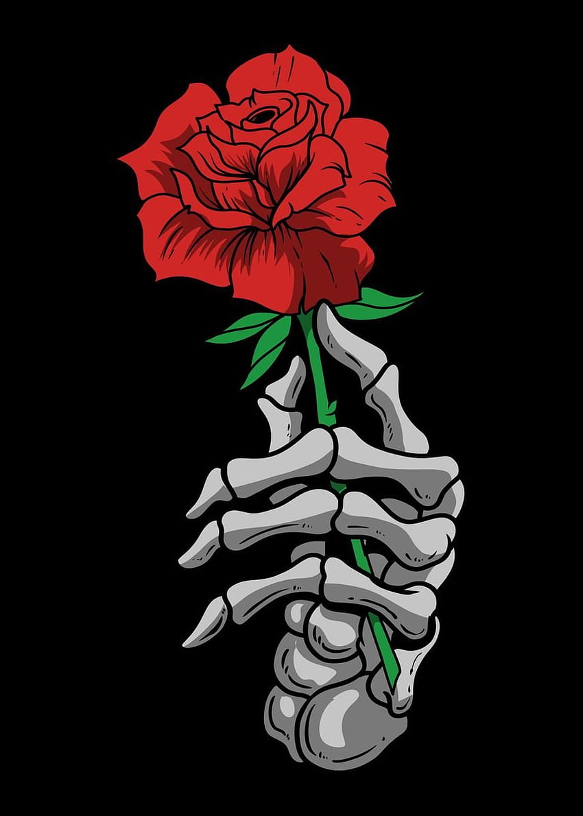 Poster Skeleton Hand Roses wallpaper ponsel HD