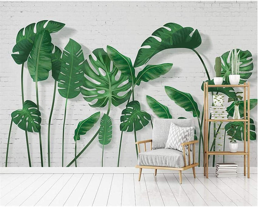 Wangxj nowoczesne proste małe świeże tropikalne liście tło telewizora ściana salon mural do sypialni 3D 350X250 cm, mała roślina Tapeta HD