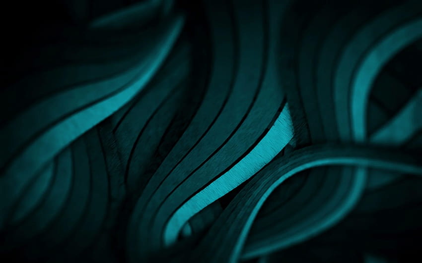 abstract, depth of field, teal, 3D, turquoise, Turquoise and Black HD wallpaper
