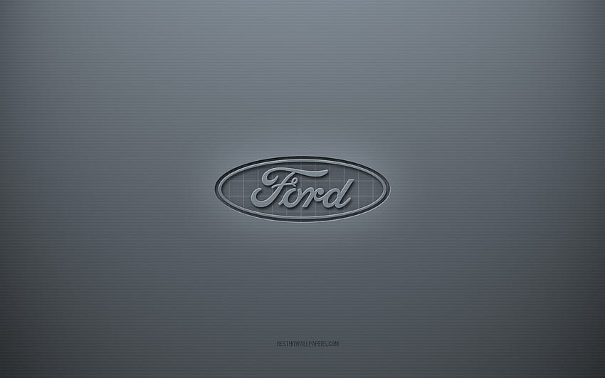 Ford logo, gray creative background, Ford emblem, gray paper texture, Ford, gray background, Ford 3d logo HD wallpaper